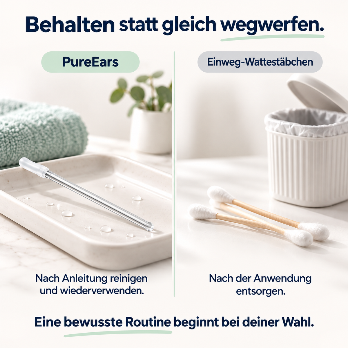PureEars und Einweg-Wattestäbchen im Vergleich