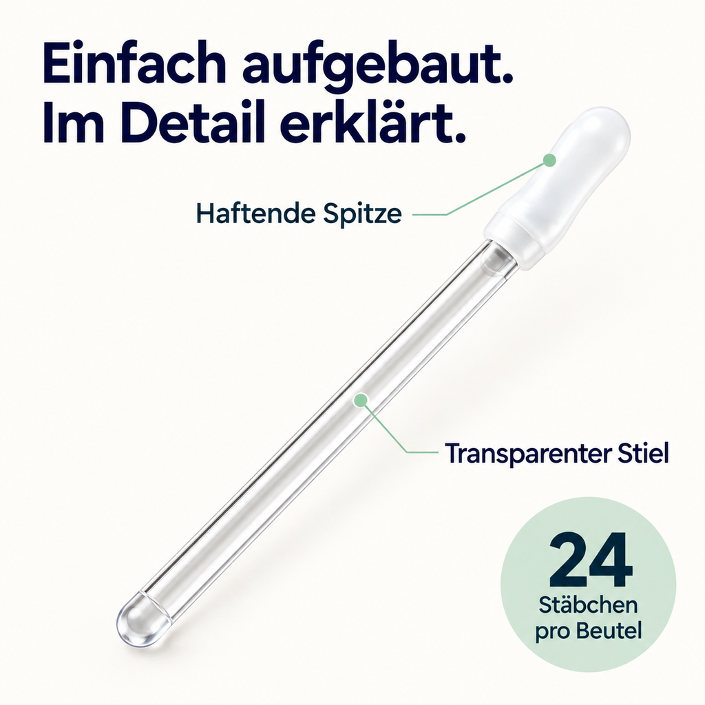 PureEars Aufbau: haftende Spitze und transparenter Stiel
