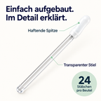PureEars Aufbau: haftende Spitze und transparenter Stiel